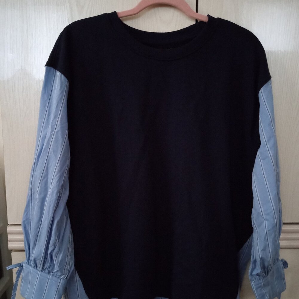 Free Assembly Women's Striped Shirt Sweater Combo Navy SIZE X-LARGE